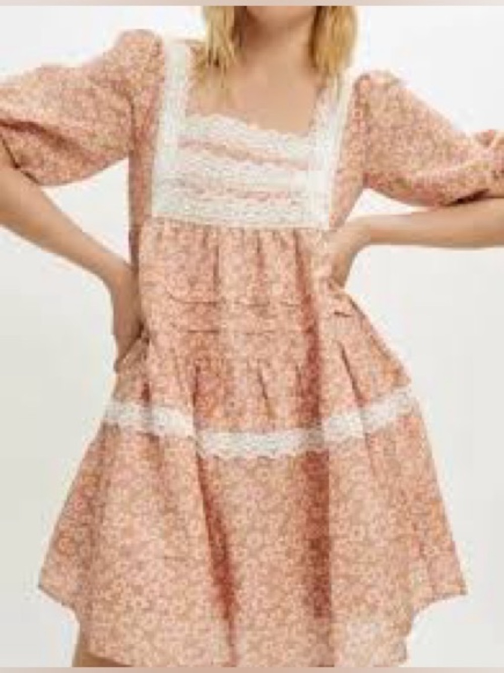 Maje Pink Daisy-Print Dress with White Crochet Trim 40